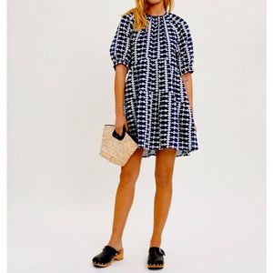 Maje fully embroidered dress in blue, NWT.